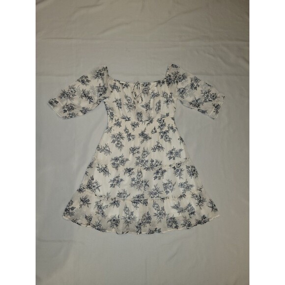 Cottagecore Floral Chiffon Dress Womens Large Off Shoulder Puff Sleeve Ruffles - Picture 5 of 11